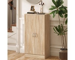 STILVORA Schoenenkast – 2 Deuren Met Zes Verstelbare Planken En Softclose – Voor Hal En Slaapkamer – Hout – Naturel – 55 x 35 x 108 Cm