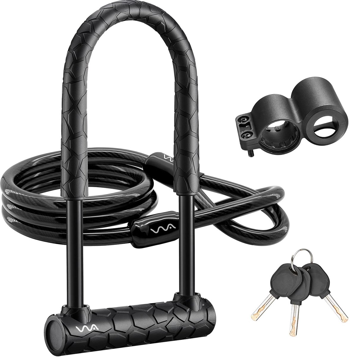 SnelShoppen - Fiets U-slot 20 mm Heavy Duty Combinatie Fietsbeveiliging, 4ft Anti-Diefstal Stevige Beugel, Sleutel en Beveiligingskabel voor Fietsen
