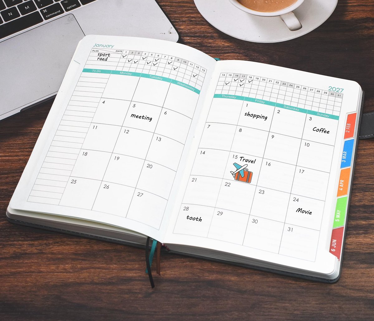SnelShoppen - Academische Agenda 2026-2027 A5 Dagelijkse Productiviteitsplanner met Maandelijkse Tabbladen en Kleurrijke Zijpanelen - Groen (21,6 x 15
