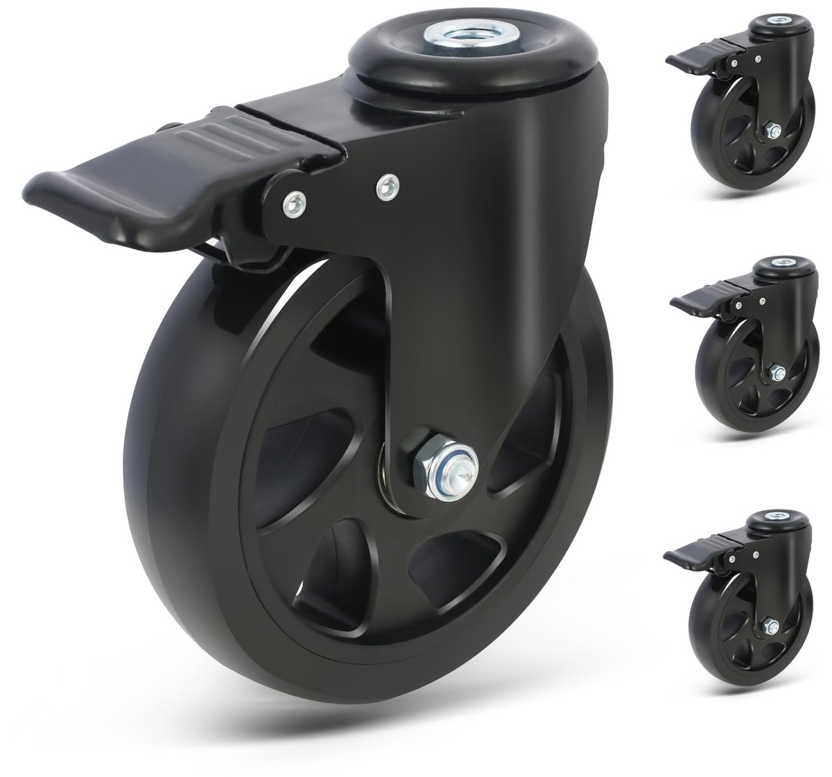 Dailygoods - Meubelrol met Rem 125mm - Zwenkwielen M12 Achtergat, Draagkracht 650 kg