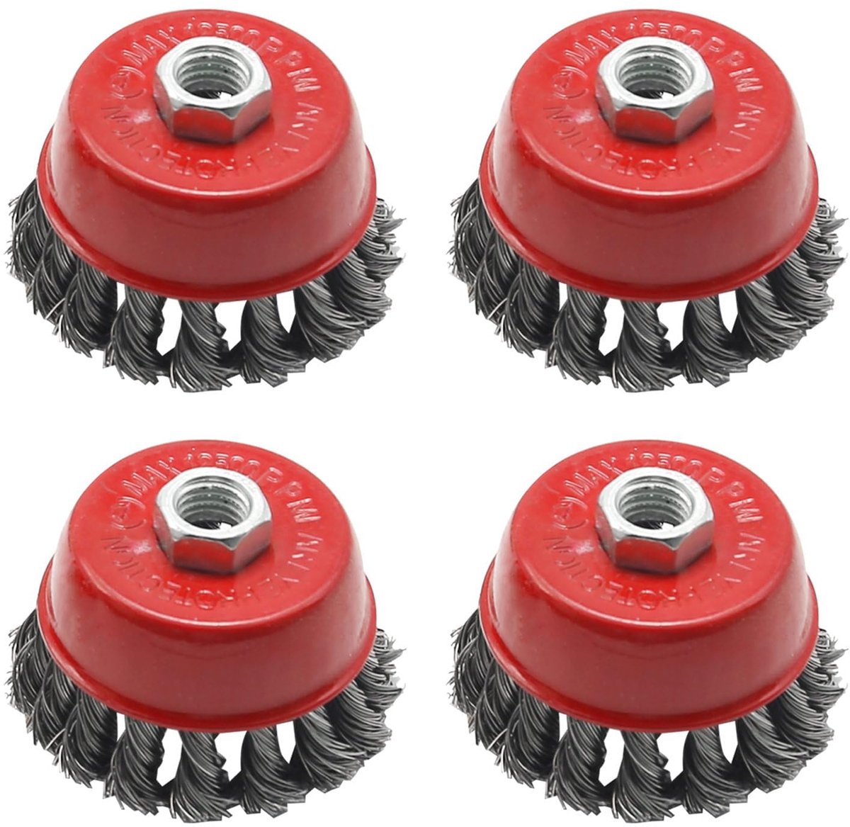 Dailygoods- Borstels Set van 4 - Metalen Borstels - Haakse Slijpers - Schuurmachines - Ø 75 mm - M14 - Verchroomde Afwerking
