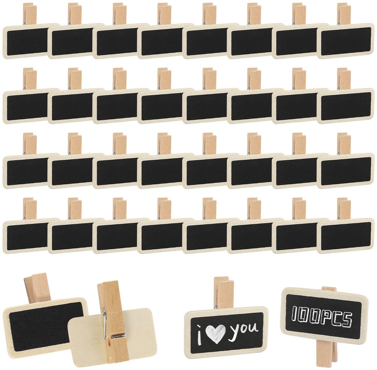 Dailygoods - Mini-borden om te beschrijven - 100 stuks houten wasknijpers