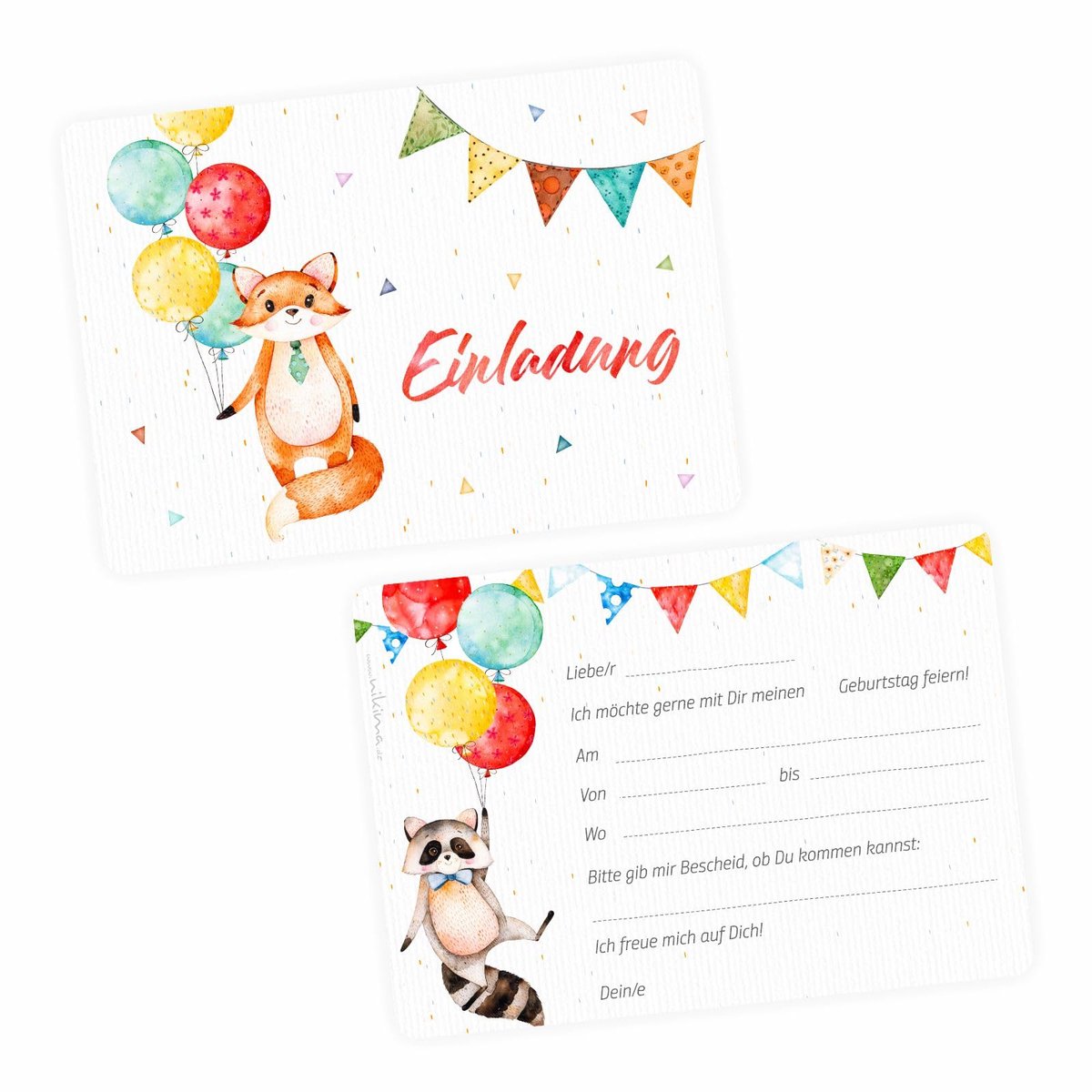 Dailygoods - Uitnodigingskaarten Vos en Wasbeer - Verjaardagsuitnodigingen voor Kinderen