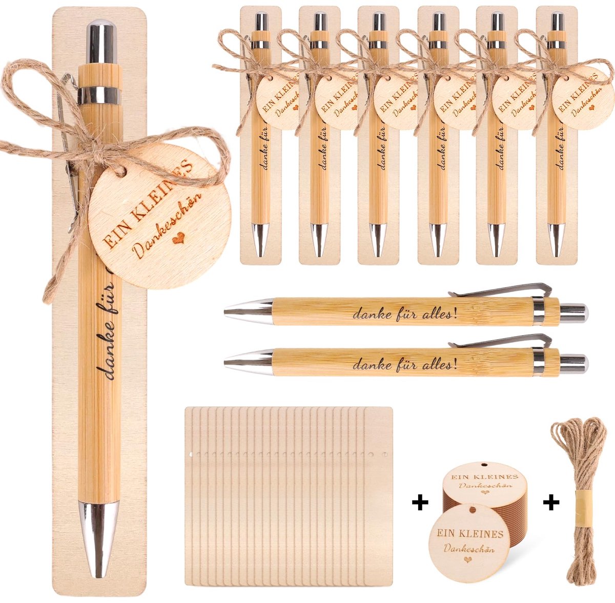 Dailygoods - 24 sets bedanknotities met houten balpennen - Afscheidsgeschenk voor collega’s en docenten