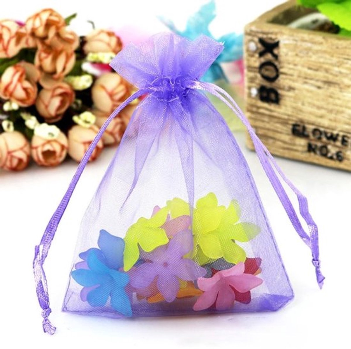 Organza zakjes - Cadeautassen - Met trekkoord - Lichtpaars - Sieraden zakjes - Perfect voor bruiloften - 100 stuks