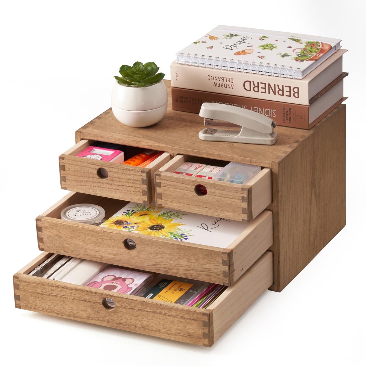 Dailygoods - Houten bureau-organizer met 4 laden - Perfect voor kantoor en thuis