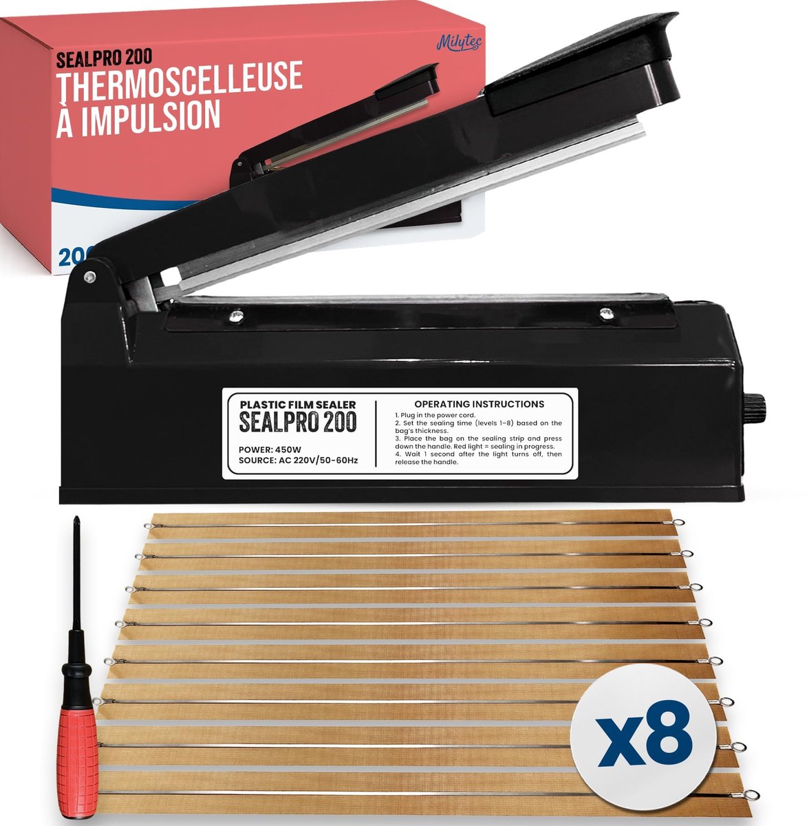 Dailygoods- Afdichtingsmachine 200 mm - Professionele Thermosealer - 8 Weerstanden - Geschikt voor Plastic/Aluminium/Kraftpapier - Compact en Praktisch - Europlug-stekker
