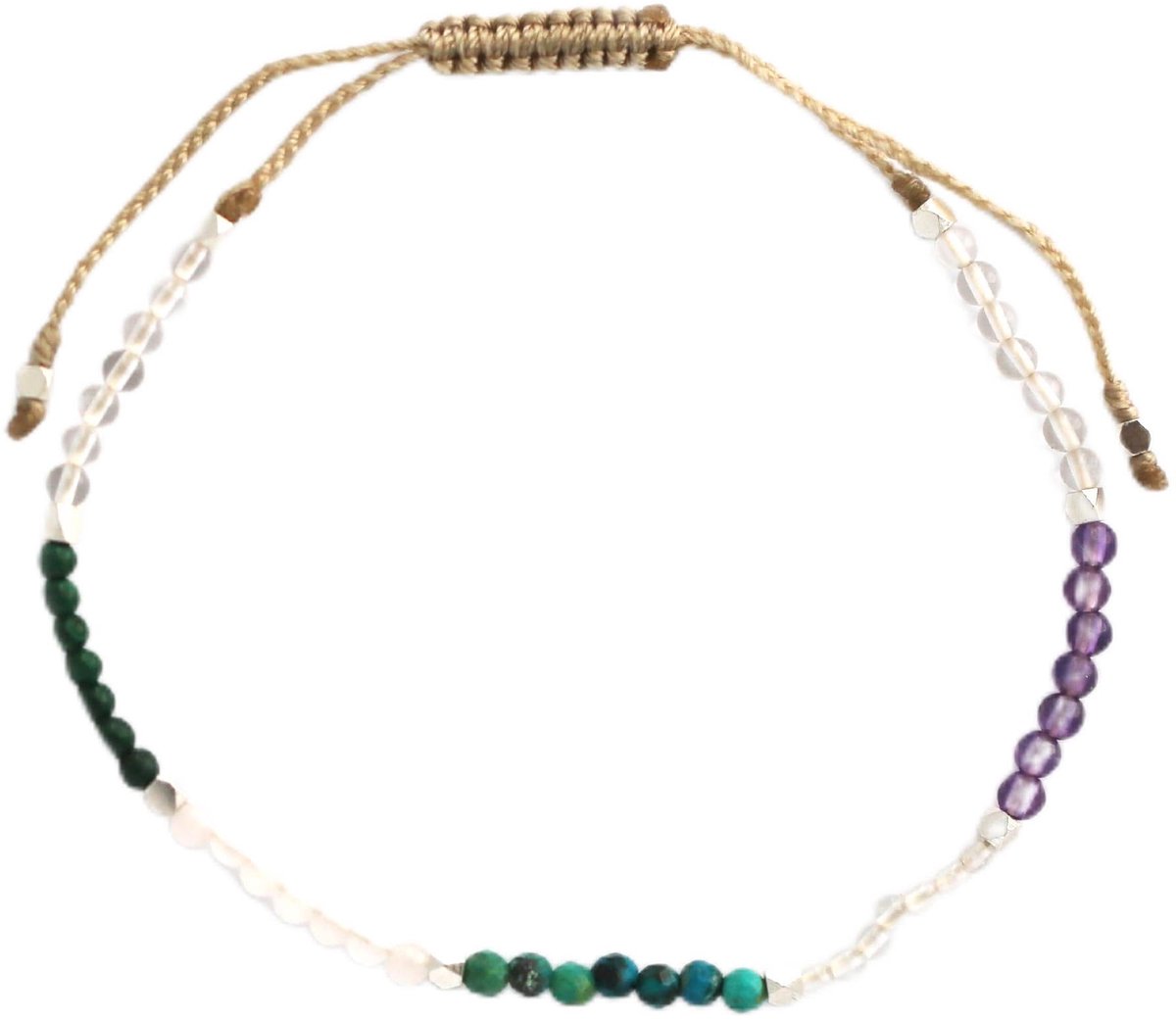 Dailygoods- Aura Armband 2mm Natuurlijke Edelstenen - Kristallen Armband - Handgemaakt in Bali - 925 Zilveren Spacer Kralen - Reinigende Energie - Rust en Ontspanning