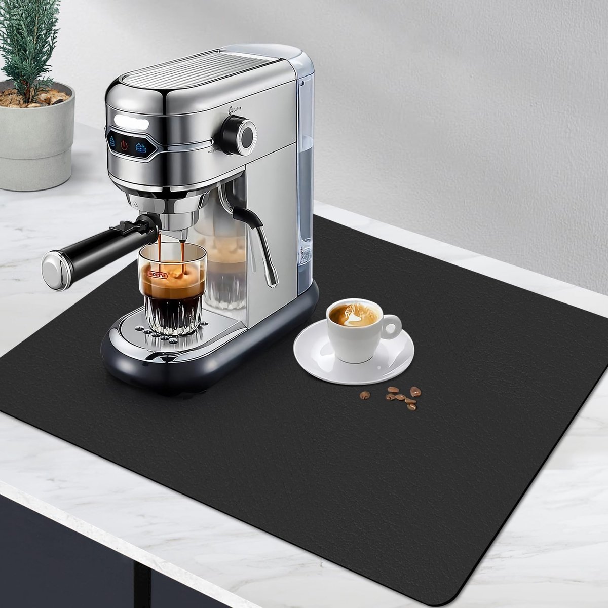 Dailygoods - Afdruipmat voor Servies en Koffiezetapparaat - 50 x 40 cm, Zwart, Antislip en Sneldrogend