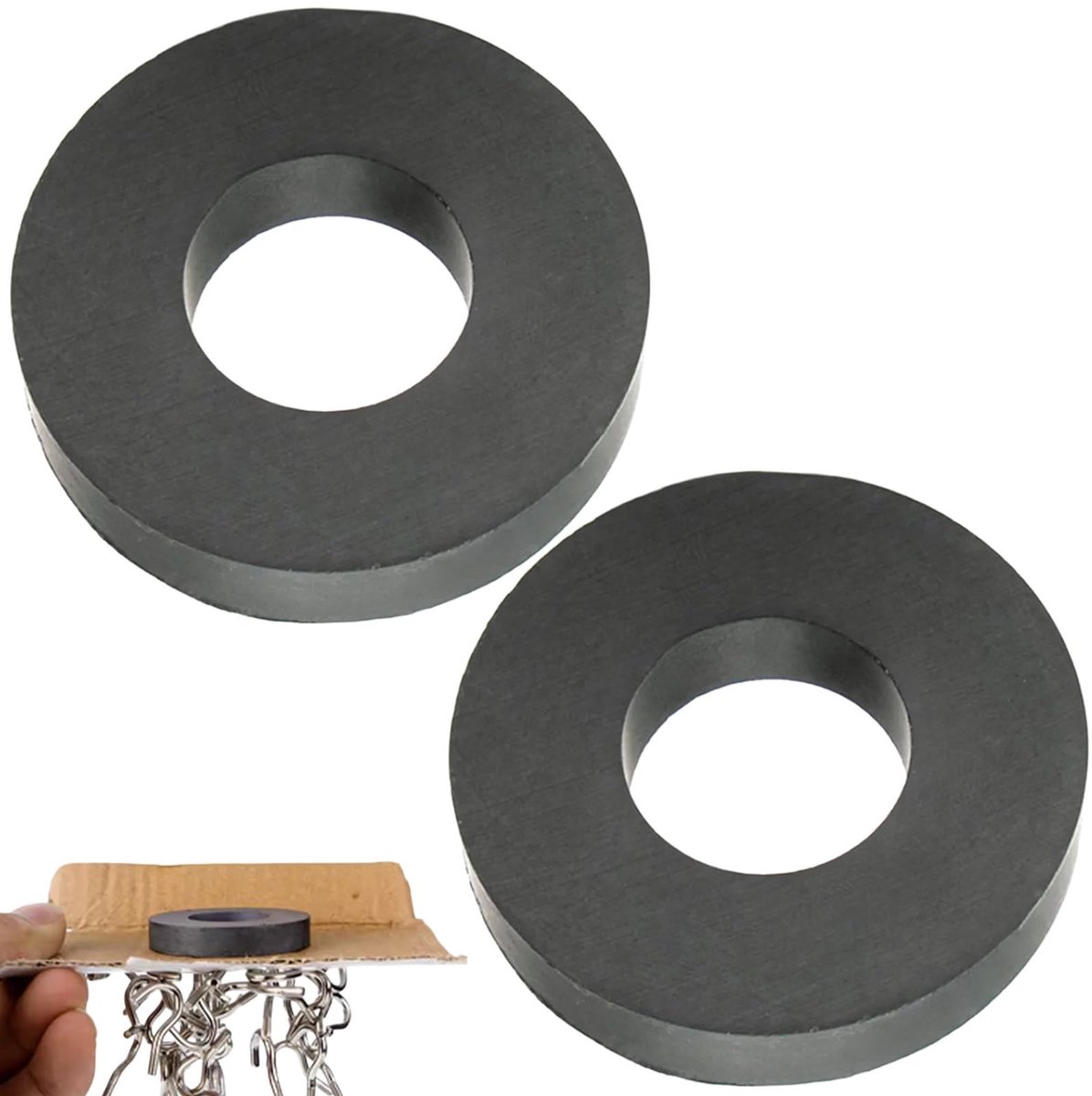 Dailygoods- Ringmagneet 2 x - Grote Ferrietring Ø 60 x 32 x 10 mm - Duurzame Magneetschijf met Gat - Sterk en Schokbestendig - Voor Industrie en Knutselen - Eenvoudig in Gebruik - Magneet