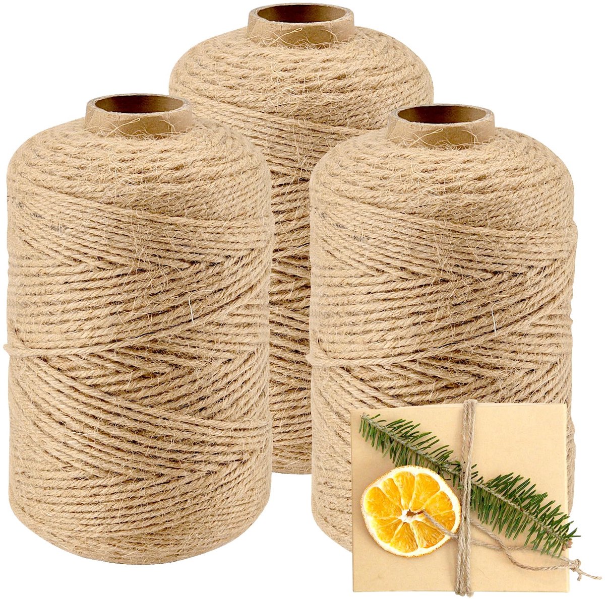 Dailygoods - Jute Koord 3 Stuks - Gevlochten Jute Touw van 500 m x 2 mm voor Knutselen en Tuinieren