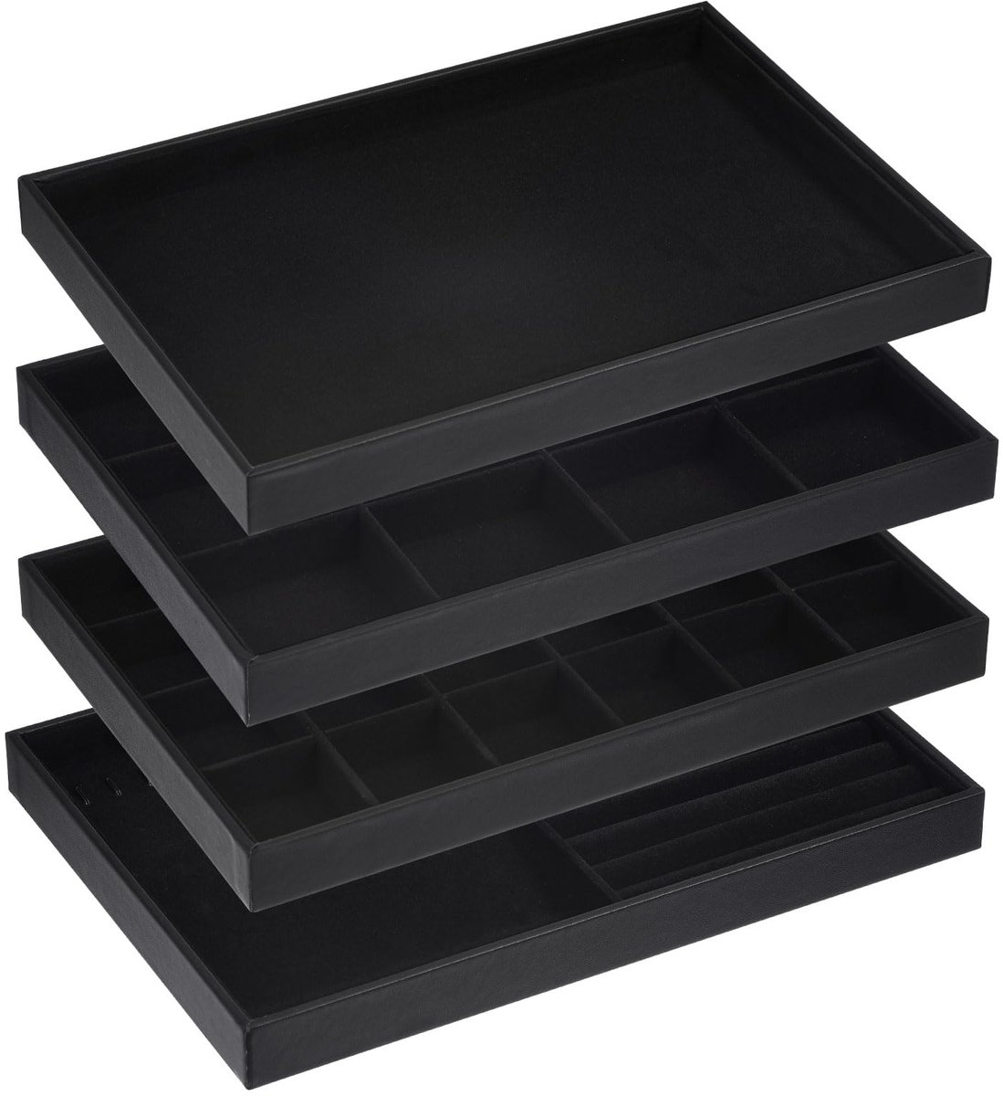 Dailygoods - Sieradendienblad - Sieradenorganizer - Stapelbaar ontwerp - Zwart - Opbergdoos voor ringen en oorbellen - Geschikt voor sieraden - Fluweel