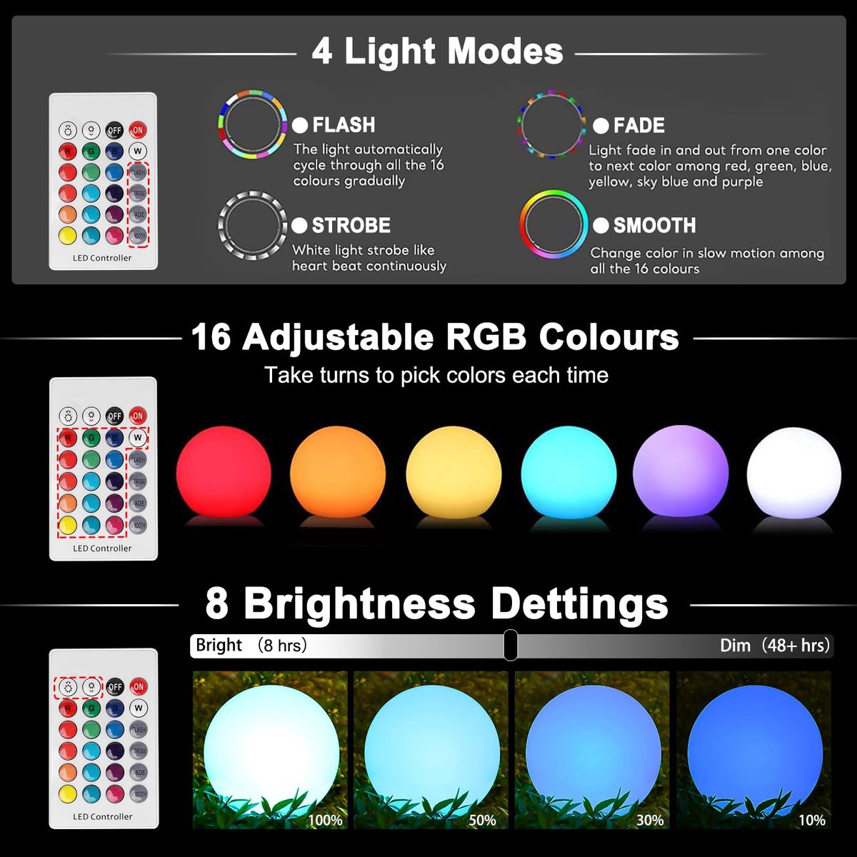 SnelShoppen - Bollen Op Zonne-Energie Buitenlampen RGB Waterdicht IP66 Dimbaar Tuinverlichting Kogelverlichting 1200 mAh Voor Tuin Feest Camping