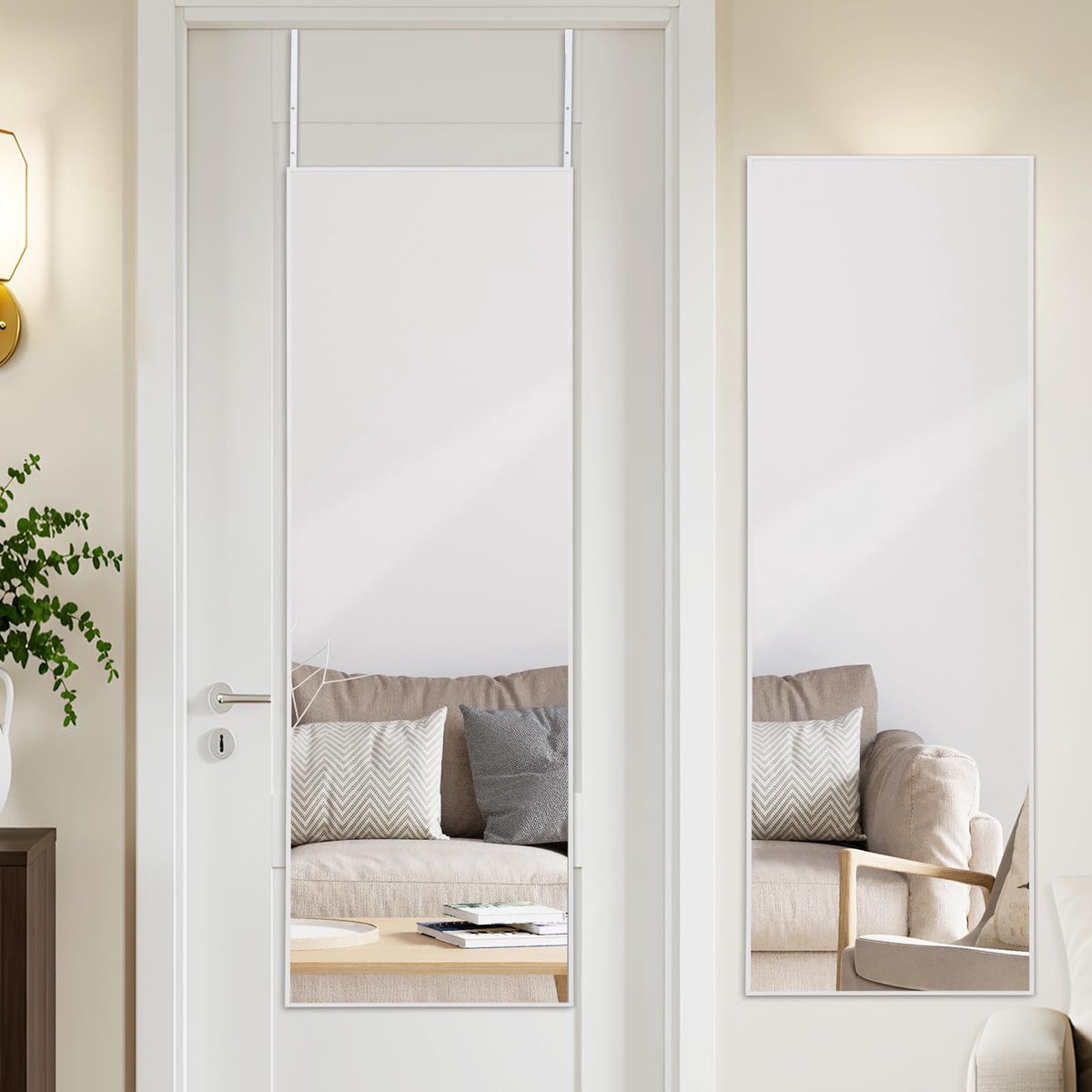 SnelShoppen - LunaMirror Muurspiegel 122x35 CM - Complete Lengte Spiegel met Wit Aluminiumlegering Frame - Perfect voor Slaapkamer, Badkamer, Studente