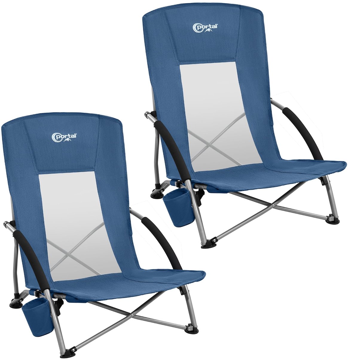 SnelShoppen - Portal Strandstoelen voor Volwassenen, 2 Stuks, Hoge Rug, Opvouwbare Campingstoel, Draagbaar en Lichtgewicht met Bekerhouder voor Reizen