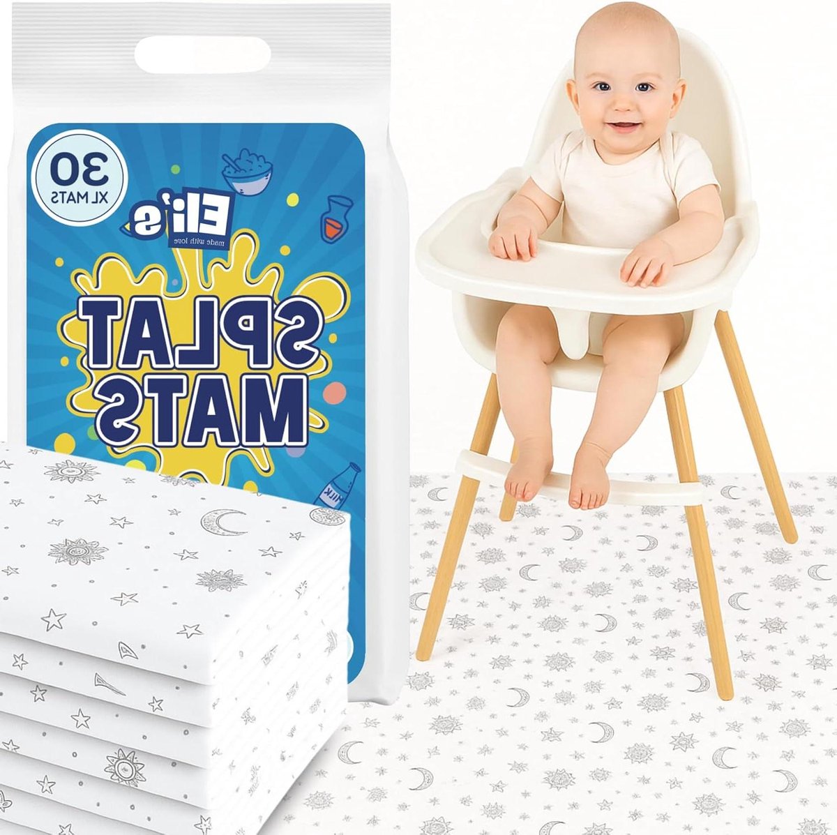 Wegwerp Splat Matten - Vloerbeschermer Kinderstoel - Eten en Spelen - 100% Waterdicht - 1245 x 1245 cm