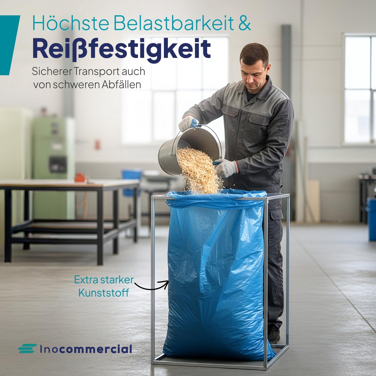 SnelShoppen - 10 Stuks Vuilniszakken 240 Liter - Scheurvaste Afvalzakken - Gerecycled LDPE - 100 x 125 cm - Blauwe Vuilniszak voor Tuin, Keuken, Feest