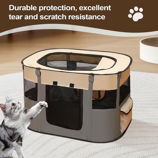 Dieren Tunneltent - Huisdier Verblijf - Binnen En Buiten - Ventilatie Systeem - 70x55x40cm - Grijs — afbeelding 4