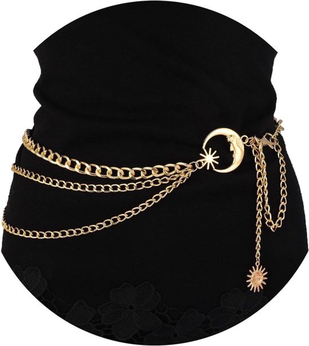 Chunky chain riem met ster- en maanontwerp, geschikt voor vrouwen, taillebuikriem met verstelbare maat
