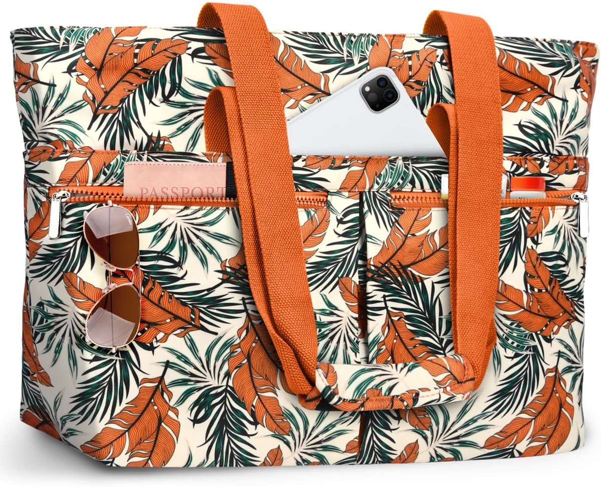 SnelShoppen - ENONEO Grote Strandtas Dames XXL Waterdicht Opvouwbaar Shopper 45L Oranje voor Strand, Winkelen, Reizen, Sauna en Dagelijks Gebruik