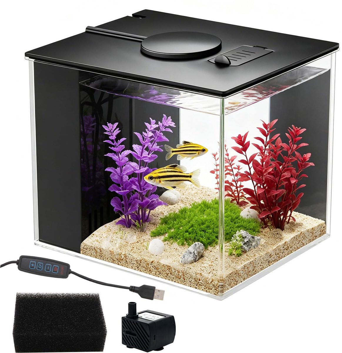 SnelShoppen - Betta Aquarium Complete Set - 20 Liter - Inclusief LED Verlichting, Filter en Decoraties - Ideaal voor Beginners en Kinderen - Perfect v