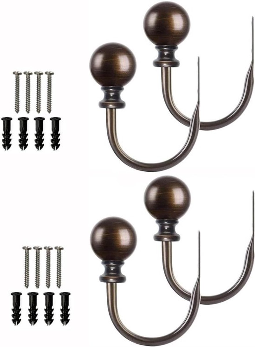 Decoratief Gordijn Drapery Holdbacks - Ronde Eindstukken - Raamgordijn - Holdbacks - Brons - Set van 2 - Koper - Geschikt voor Alle Gordijntypes