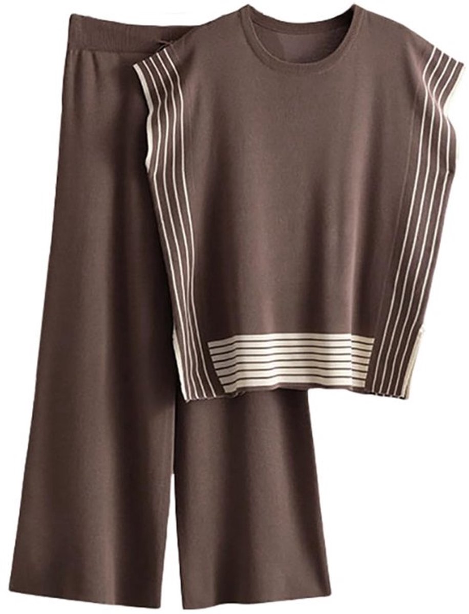 Joggingpak Dames - Zachte/Ademend Gebreide Stof - Tweedelige Set - Hoge Taille - Korte Mouwen - Twee Zakken - Loungewear