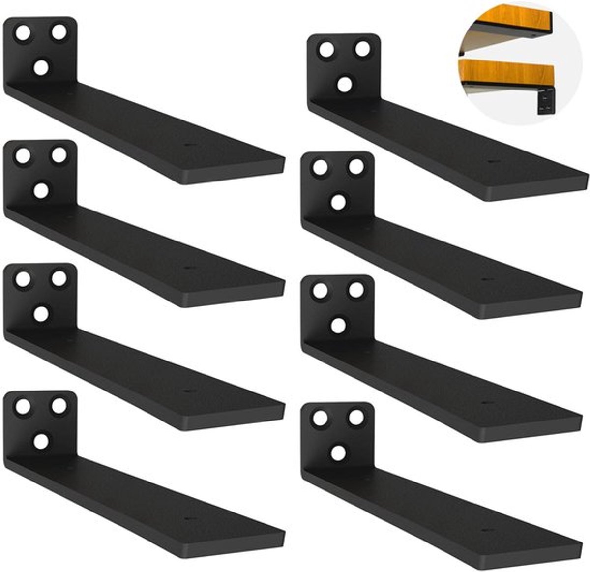 Plankdragers 8 Stuks - Wandmontage - Zwart Metaal - Schokbestendig - Draagkracht 75 kg - Eenvoudige Installatie - Planksteunen