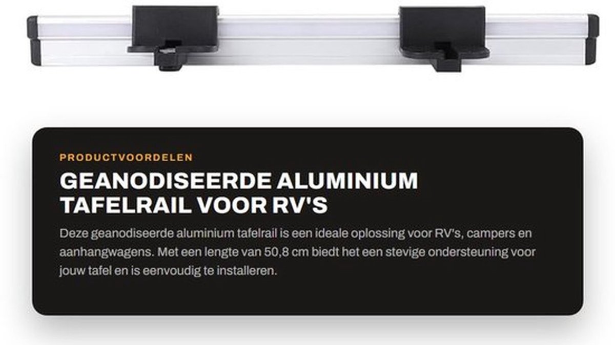 Tafelrail 50,8 cm - Geanodiseerde Aluminiumlegering - Steungeleiderail - Schroefbevestiging - Inclusief Beugels/Gesp - Robuuste Constructie - Geleiderail
