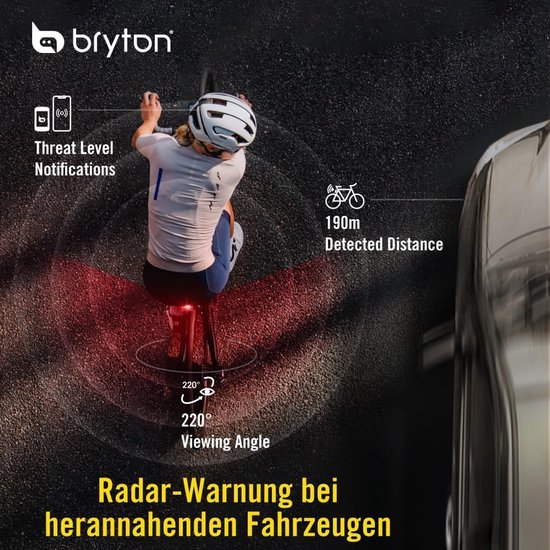 Fietsradar met Achterlicht - Fietsbeveiliging Radar - Veilig Fietsen - StVZO-gecertificeerd - 190 m detectie - Zwart — afbeelding 2