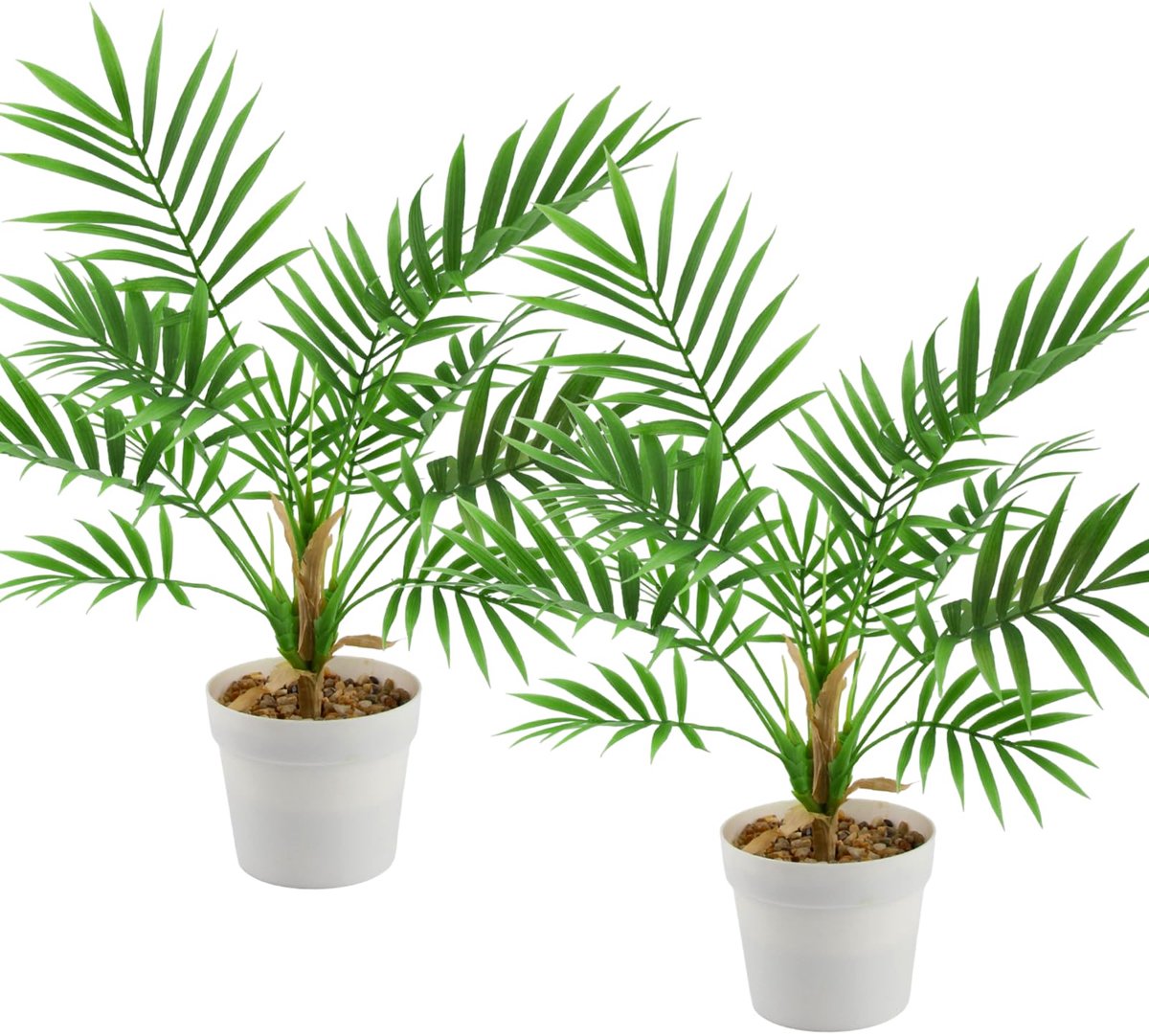 SnelShoppen - 2 stuks kunstpalm, kunstplant in witte pot, nepplant voor tafeldecoratie, kantoor, binnen en buiten, kleine kunstplanten, kunstbloemen i