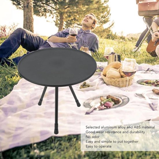 Opvouwbare Camping Tafel - Klaptafel Buiten - Picknicken en Kamperen - Lichtgewicht Aluminium - 37 cm Diameter - Mat Zwart — afbeelding 4