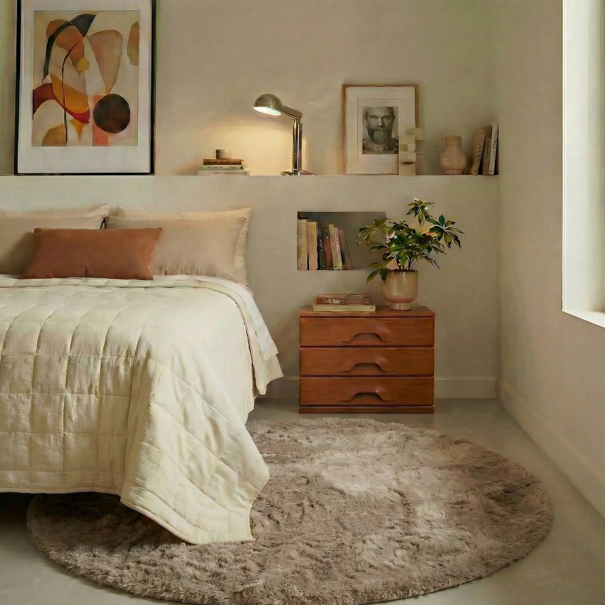 Rond hoogpolig vloerkleed Extra Zacht Fluffy - taupe 200cm Mrcarpet
