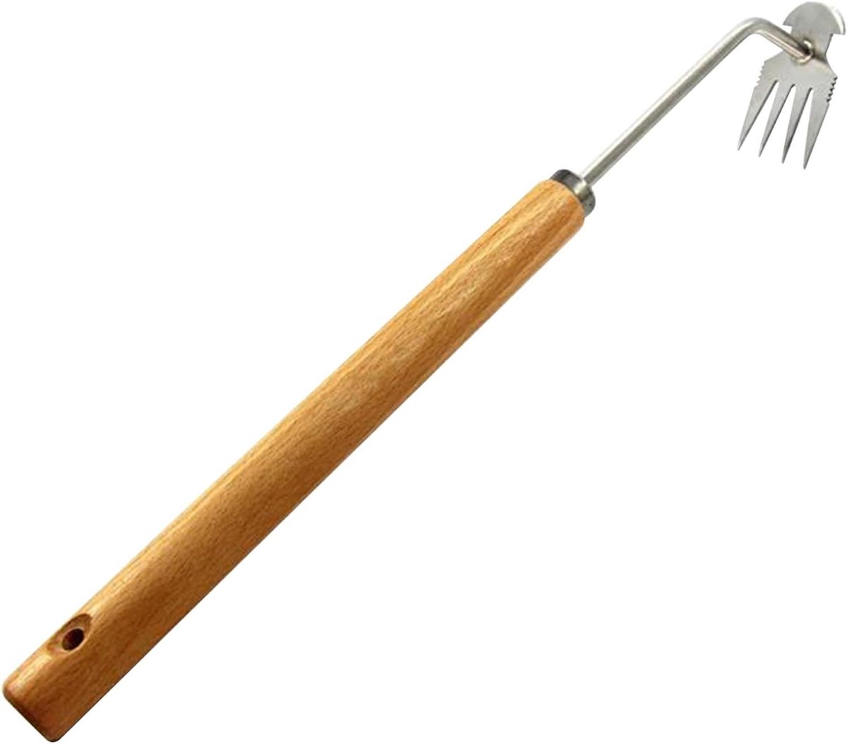 Onkruidtrekker - Onkruidwieder Hark - Tuin Onderhouden - 4 Stevige Tanden - 40 cm Steel - Houten Handvat