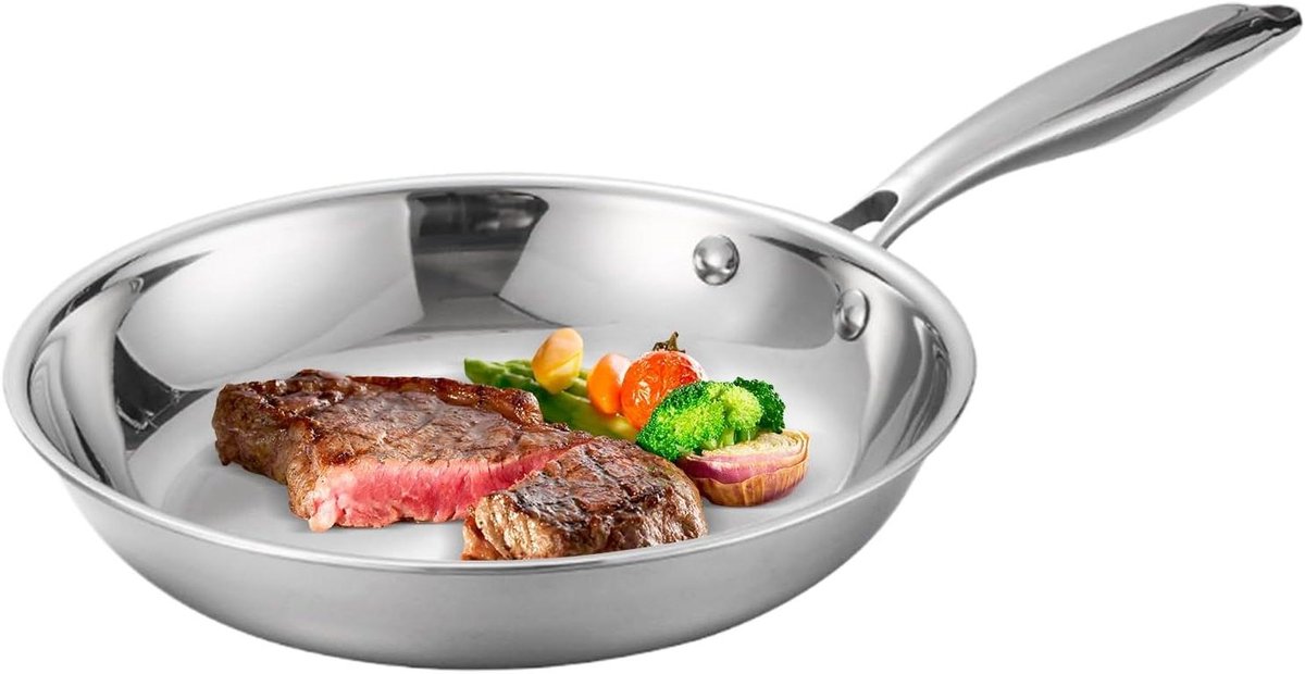 Roestvrijstalen Wok Koekenpan Keuken Koken Bakken Gelijkmatige Warmte 24 cm Zilver