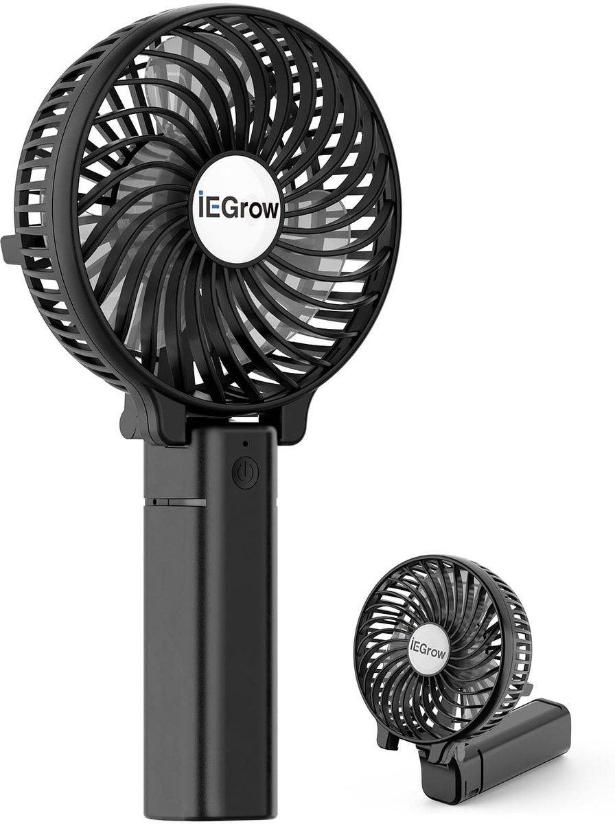 SnelShoppen - iEGrow USB Mini-handventilator, Stille Handventilator met Batterij, Draagbare Zwarte Ventilator voor Thuis, Camping, Tuin en Feestjes