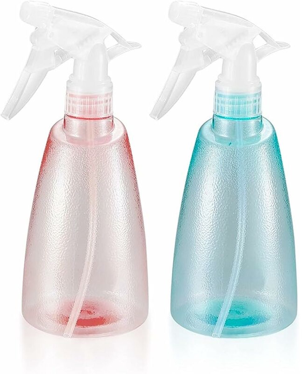 Set van 2 spuitflessen (500 ml) – Kunststof – Voor schoonmaken in huis, tuinieren, kapperswerk, planten en bloemen – Roze/Groen