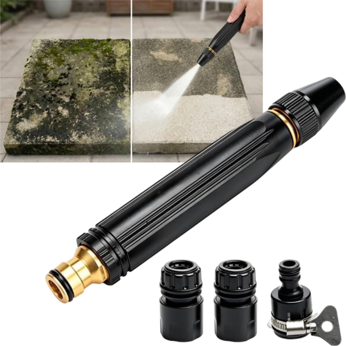 1 set - Hogedruk tuinsproeier - Krachtige druk - Autowasspuit - Tuinsproeier - 1,4*2,4*16,8 cm - Voor tuinirrigatie, autowassen en buitenreiniging - Zwart