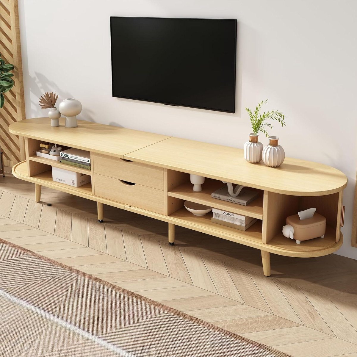 TV Meubel - Dressoir Kast - Woonkamer Opbergen - Inclusief Ronde Tafel - 175 x 40 x 42 cm - Eiken