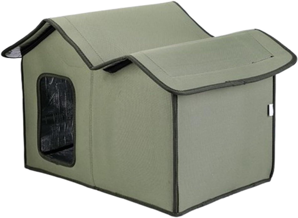 Geïsoleerd Kattenasiel - Kattenhuis Buiten - Dieren Beschermen - Waterdicht Ontwerp - 34B x 10D x 10H cm - Legergroen