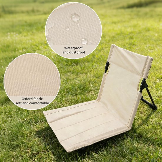 2 Stuks - Strandmat met Rugleuning - opvouwbare kampeerstoel - Opvouwbare strandstoel - Vouwstoel / kussen - campingstoel buiten - Klapstoel - draagbare campingstoel met opbergtas - lichtgewicht strandvloerstoel - Ultiem Strandcomfort - Beige — afbeelding 4