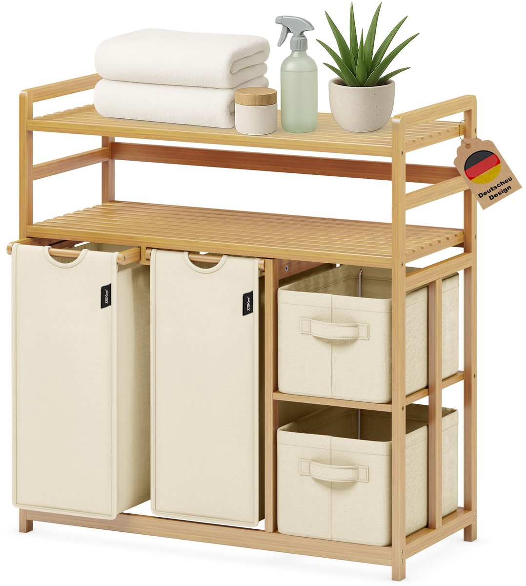 SnelShoppen - Bamboe Wasmand 138L met Twee Niveaus - Duurzaam, Ruim, Stijlvol, Perfect voor Woonkamer, Badkamer, Kinderkamer - Organiseer je Was met D
