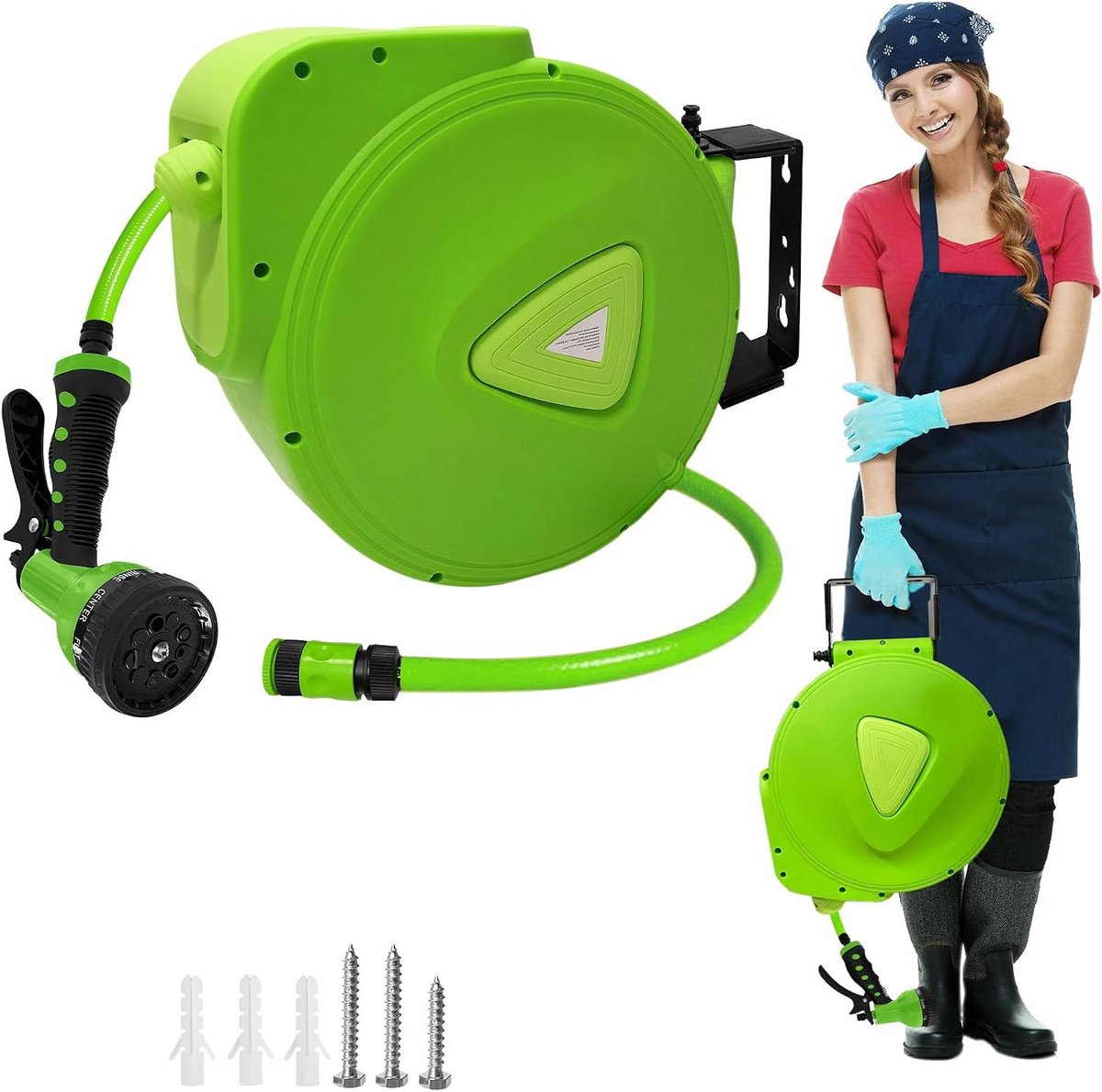 Slanghaspel - Tuinslanghouder - Tuin sproeien - 180 graden draaibaar - 20 meter - Groen