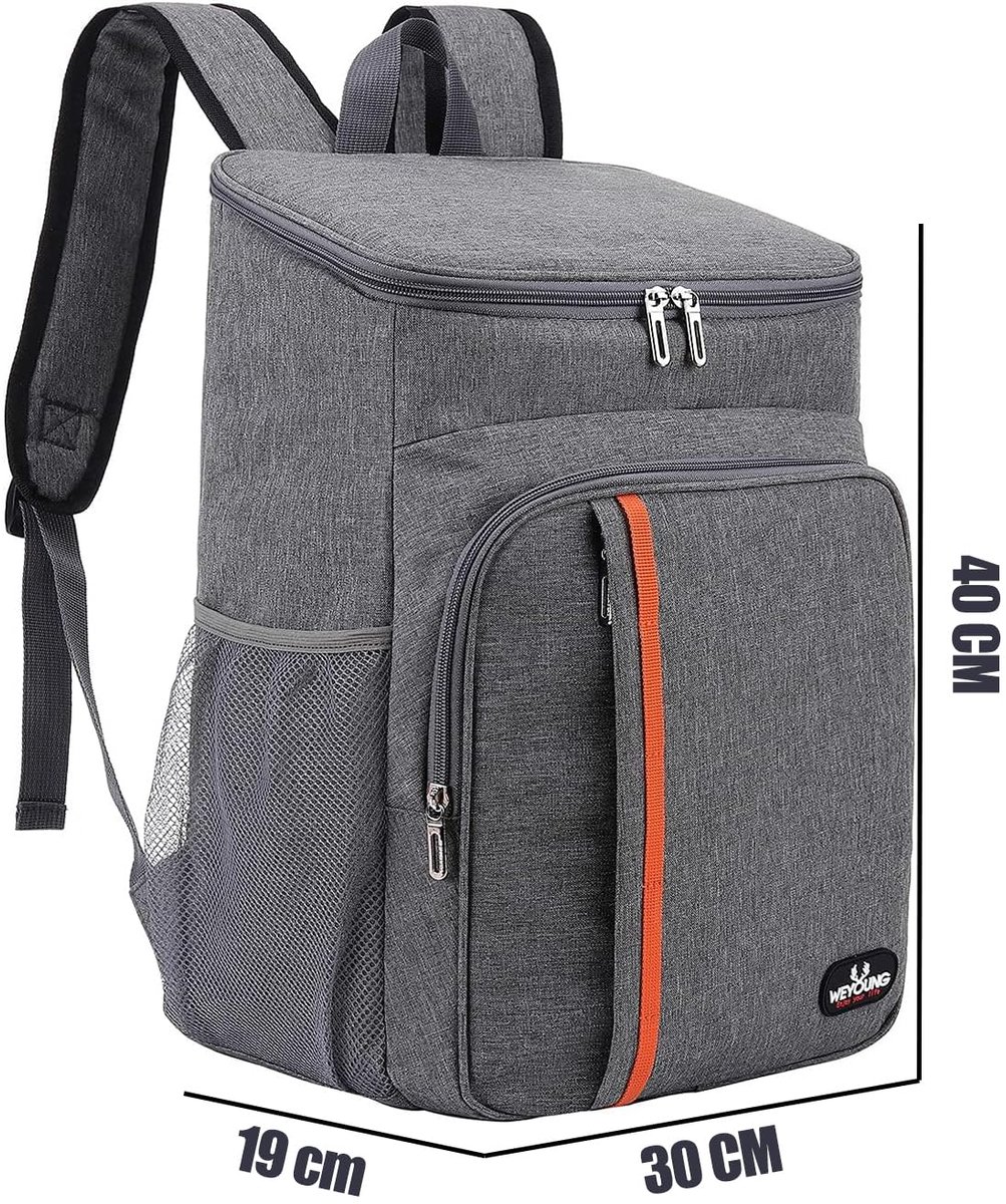 SnelShoppen - 28L Koelrugzak Thermische Rugzak - Geïsoleerde Koeltas voor Picknick, BBQ, Camping en Uitstapjes - Ruime, Lichtgewicht, A. Grijs