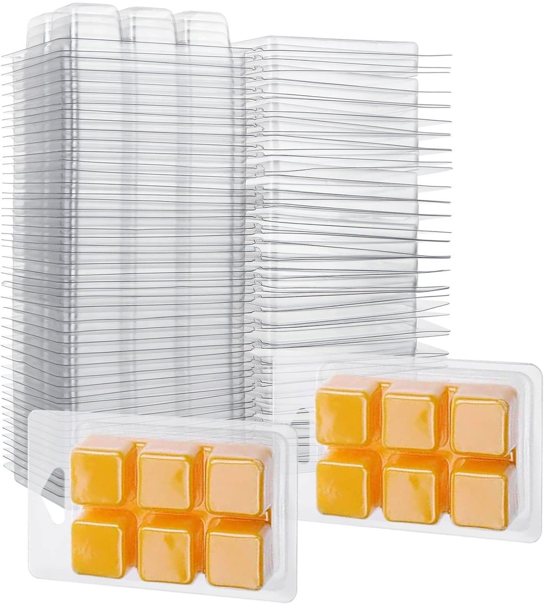 SnelShoppen - Wax Melt Mallen 100 Stks - 6 Holte Herbruikbare Heldere Plastic Clamshell Mould Cube Tray voor Kaars Maken en Zeep - Vierkante Vorm voor