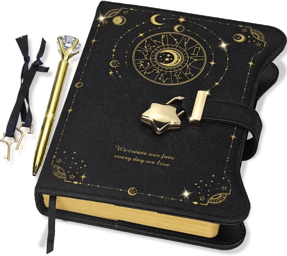 Bobypet - Notitieboek - Dagboek met slot en 2 sleutels voor meisjes - 360 pagina's van kraftpapier, B6 navulbaar, inclusief pen en bladwijzer - 15*22*3.5 cm - zwart
