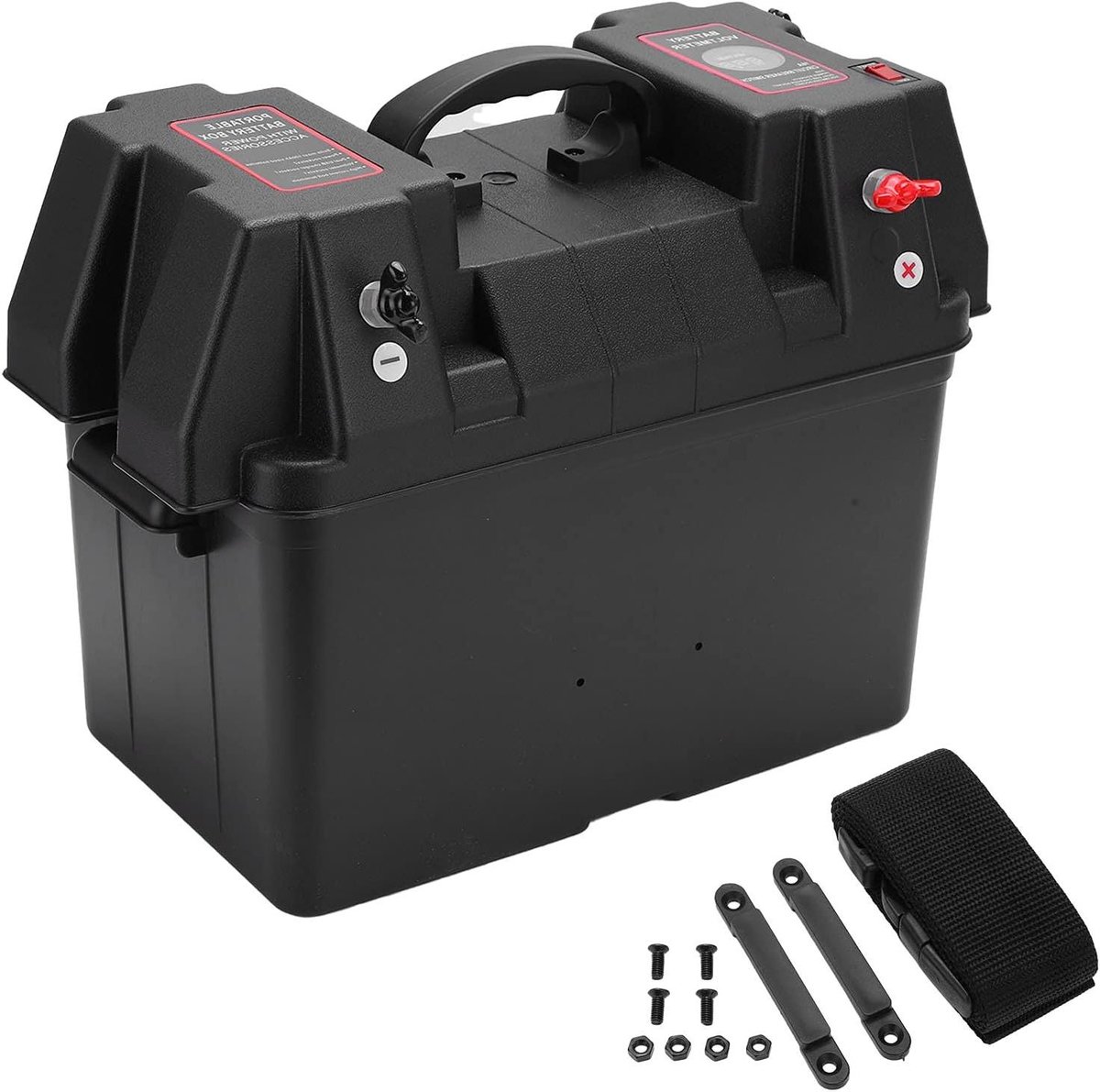 Accubak - Batterijbox - Stroomvoorziening Boot - Met Voltmeter - 12 Volt - Zwart