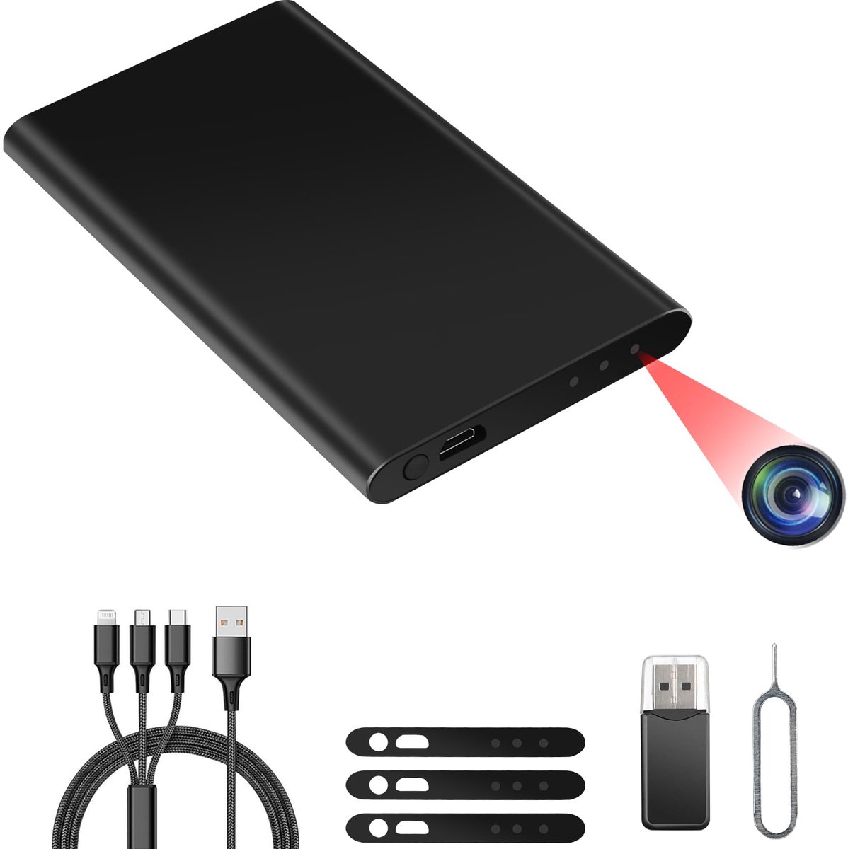 SnelShoppen - Draagbare Powerbank Camera met Nachtzicht en 1080p HD, Meer dan 17 Uur Video- en Foto-opnames, Ideaal voor Feesten, Camping en Reizen