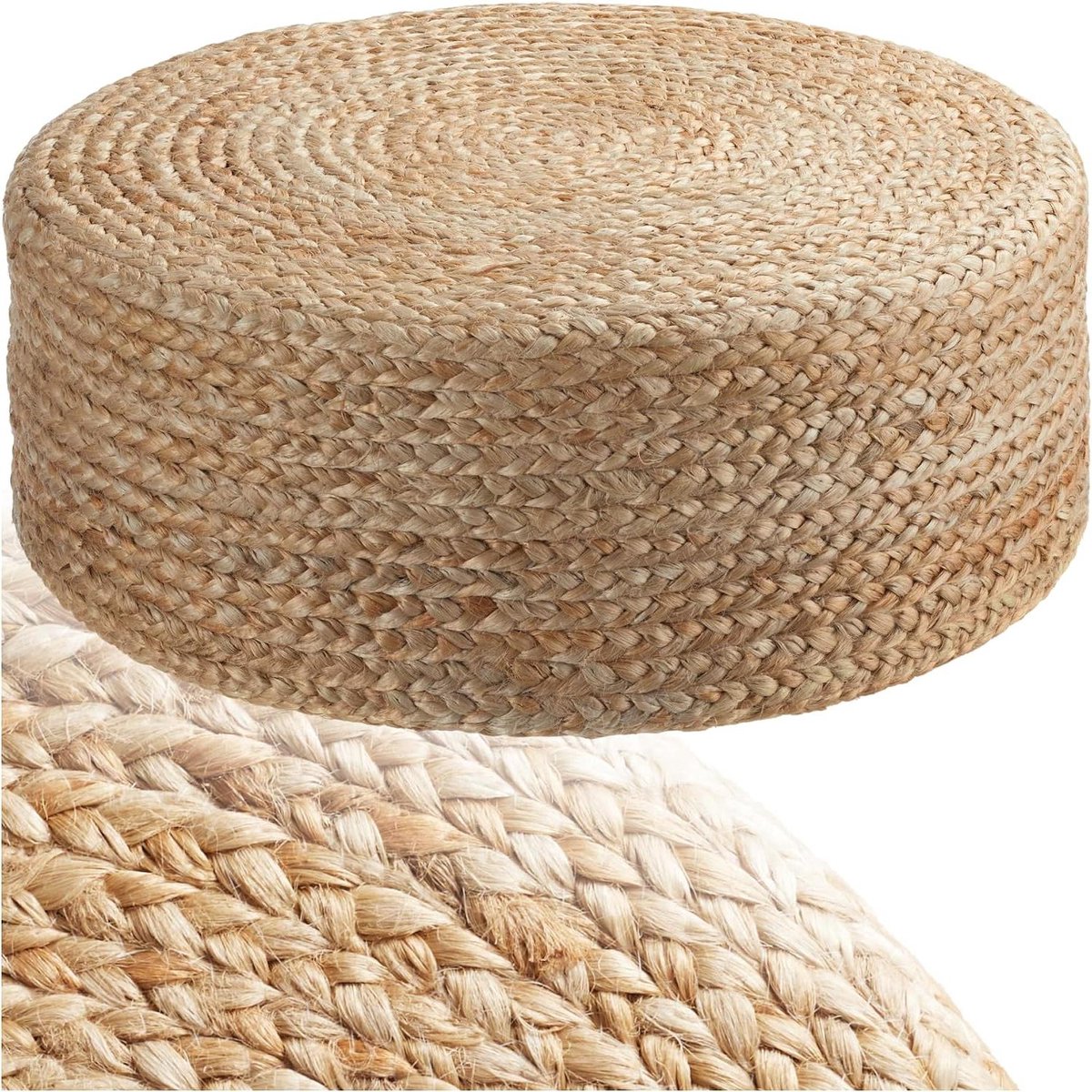 Handgemaakte Poef - Voetenbankje Hocker - Woonkamer Decoratie - Duurzaam Jute Materiaal - 58 x 58 x 22 cm - Natuurlijk