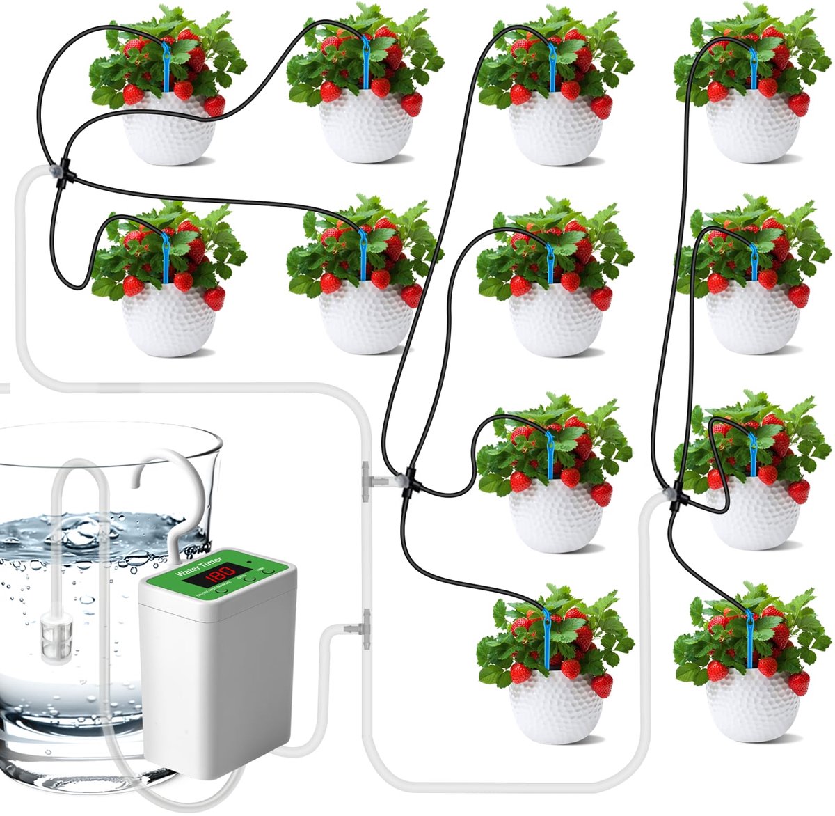 SnelShoppen - Automatisch irrigatiesysteem voor 12 kamerplanten, verbeterd zelfbewateringssysteem met LED-display, USB-krachtcentrale en potplantenkit